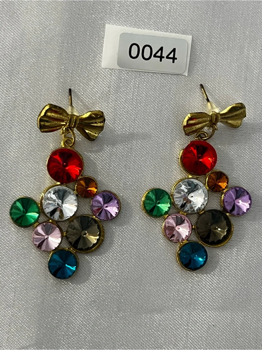 Gold Bow Multicolor Crystal Drop Earrings - Women Jewelry
